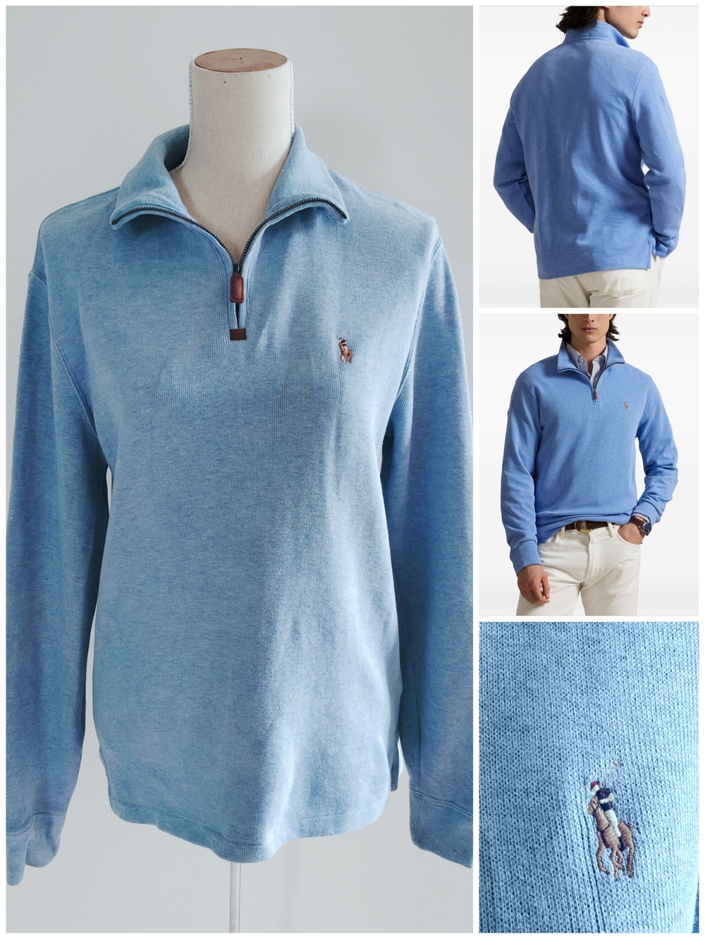 Polo Ralph Lauren Light Blue Quarter-Zip Pony Pullover Sweatshirt Sweater